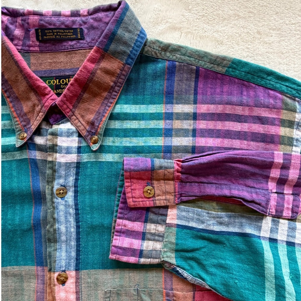 Colours by Alexander Julian Multi Plaid Button Down Shirt Mens Large Excellent